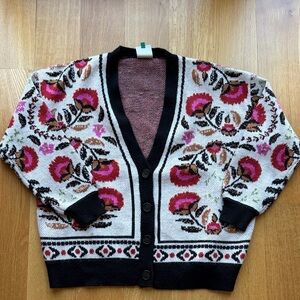 Farm Rio Patterned Women's Sweater - floral Black, White, Pink